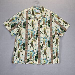 Vintage Aloha Line Hawaiian Shirt Surfing Floral Men's Size L Made in Hawaii
